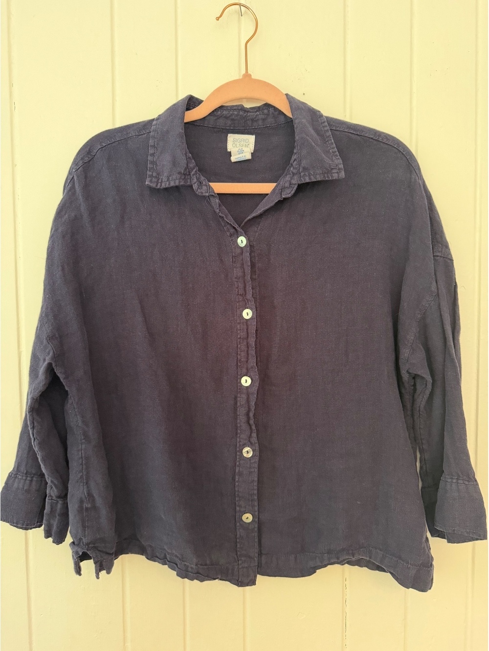 Sigrid Olsen Women's Navy Blue Linen Button-Up Shirt Size M